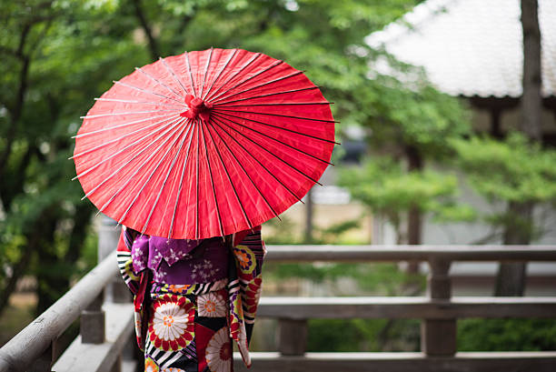Young woman posing in a kimono in Kyoto, Japan