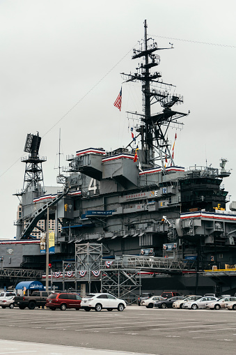 San Diego, USA - May 30, 2016: USS Midway is a retired warship in San Diego. It is used as museum for today.