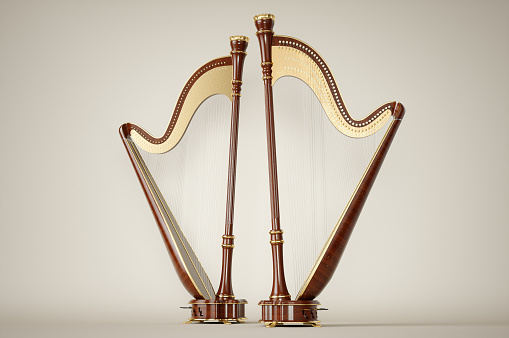 Harp aged on white background. 3d render