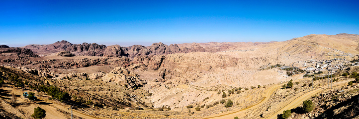 Panoramic view of countryside from Little Petra, Jordan