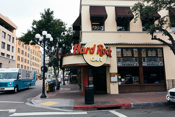 San Diego, CA, USA - May 31, 2016: Hard Rock Cafe building exterior in Gaslamp quarter, San Diego.