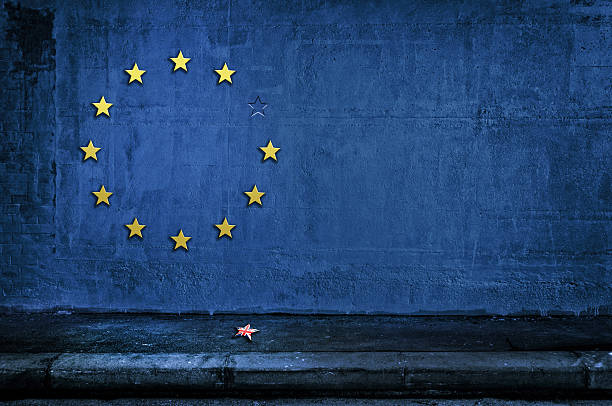 The British exit from eurozone Brexit- European Union flag European union symbol with concept for the Brexit, on grunge wall. european union symbol stock pictures, royalty-free photos & images