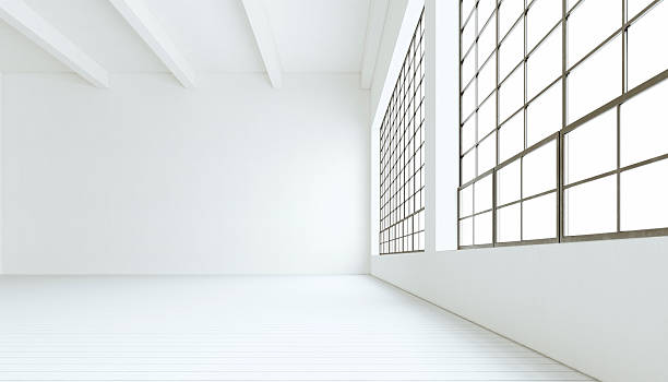 istock Blank modern industrial room with huge panoramic windows,painted white 542594566