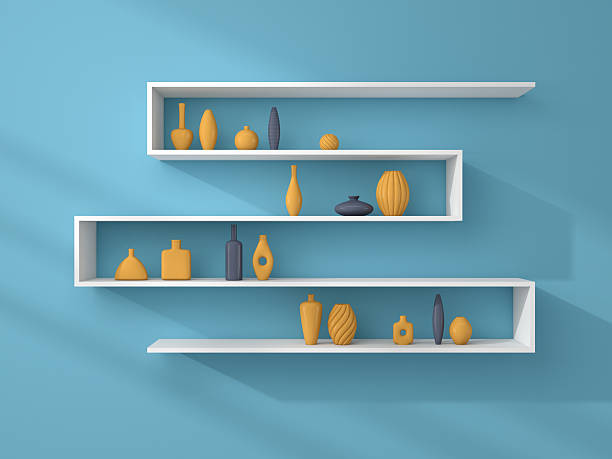 istock Bookshelves with simple decorative ceramics. 542594666