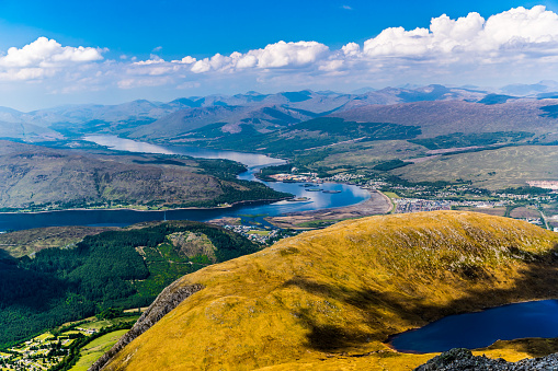 View looking west towards Loch Eil from the slopes of Ben nevis, Scotland.