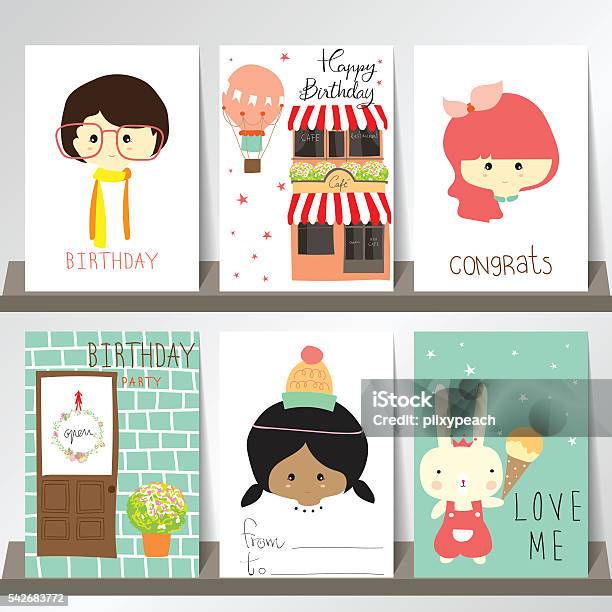 Colorful Collection For Bannersflyersplacards With Girldoor Stock Illustration - Download Image Now