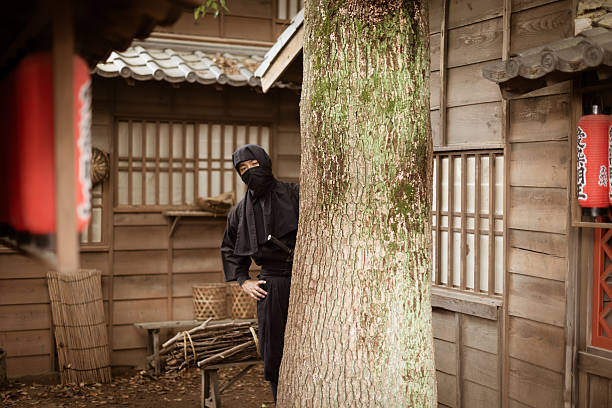 istock Image of Japanese ninja hiding behind the tree 542684258