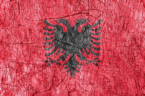 Grunged stone painted Albania flag