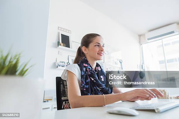 Woman Professional Is Typing Using A Keyboard Stock Photo - Download Image Now - Ergonomics, Office, Ergonomic Keyboard