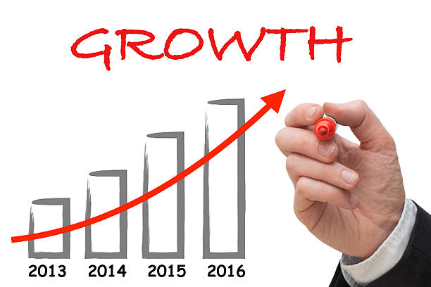 istock Growth chart with hand and red marker pen 542688824