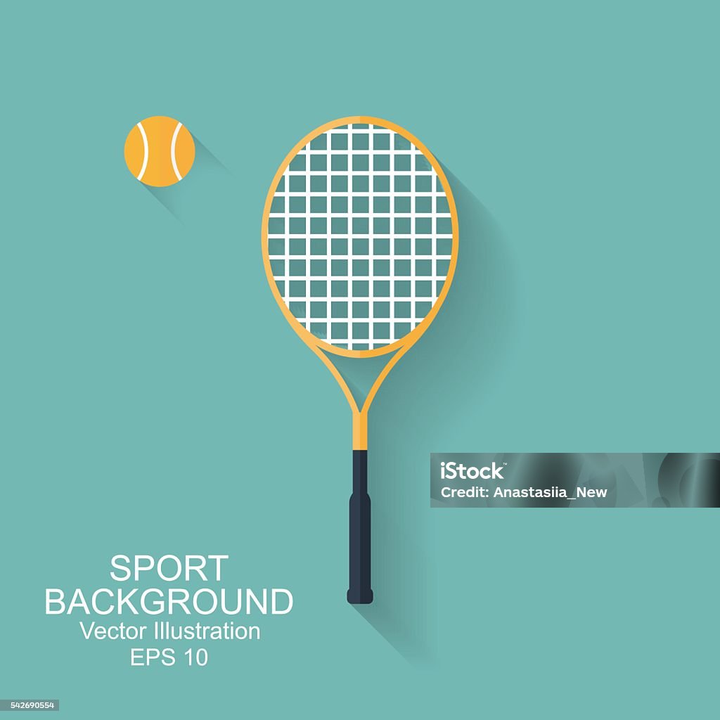 Tennis racket Tennis racket and ball isolated on white background. icon with long shadow. Big tennis. sport background. flat style, vector illustration. Tennis Racket stock vector