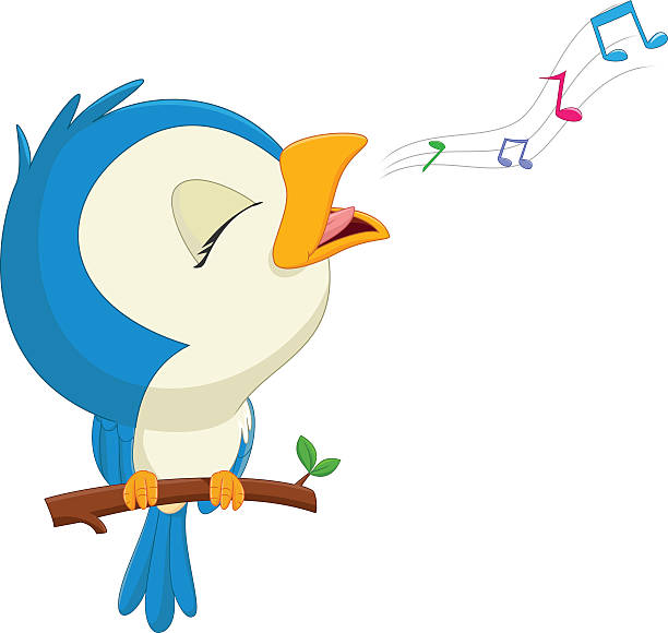 illustrazioni stock, clip art, cartoni animati e icone di tendenza di fumetto di uccello blu cantando - birdsong