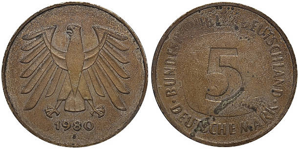 istock Five German Mark coin formerly used in Germany 542695288