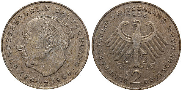istock Two German Mark coin formerly used in Germany 542695354