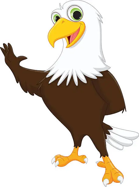 Vector illustration of cute eagle cartoon waving hand