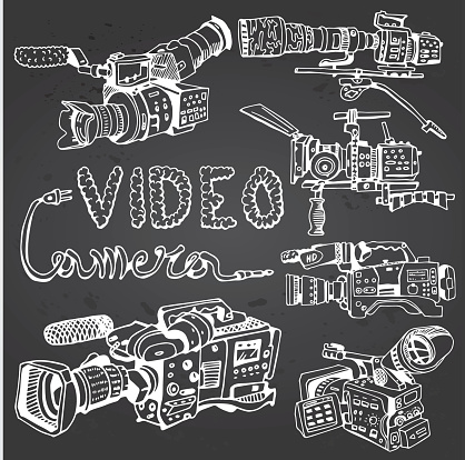 Professional video, digital camera set in movie style with text.