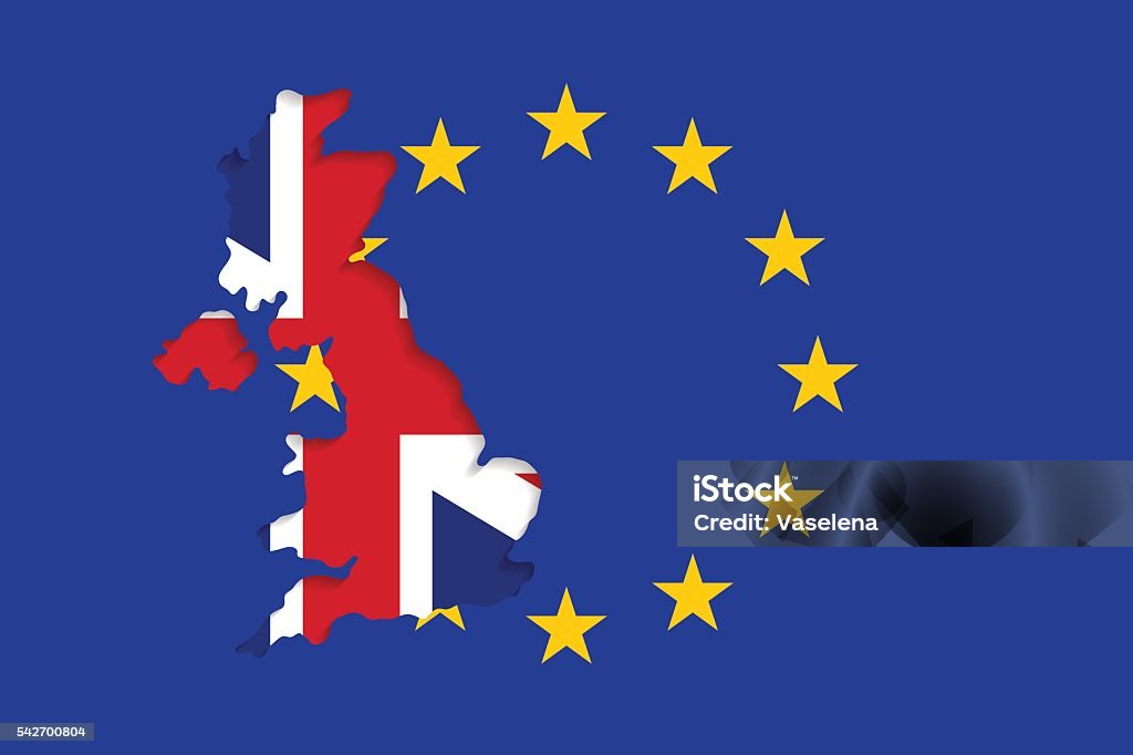 United Kingdom withdrawal from the European Union The EU flag and the UK outlines with nation flag inside. United Kingdom withdrawal from the European Union. Brexit concept European Union Flag stock vector