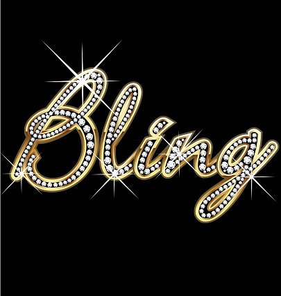 Bling bling word letters in gold and diamonds shine and luxury