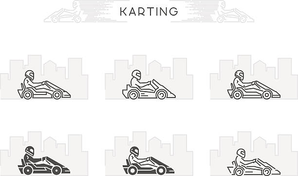 ilustraciones, imágenes clip art, dibujos animados e iconos de stock de vector símbolo de karting con abierto camino - sport go cart go carting sports race