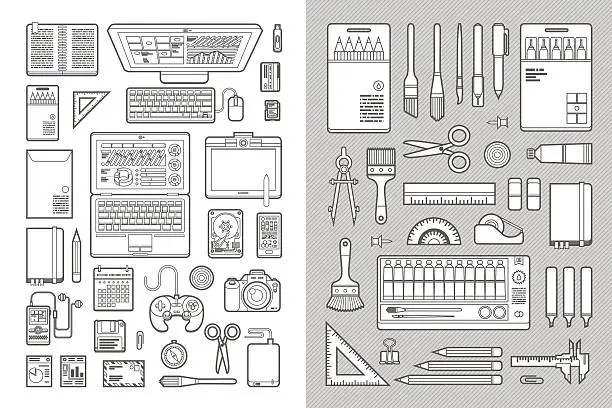 Vector illustration of Designer's Desk Flat Design Set