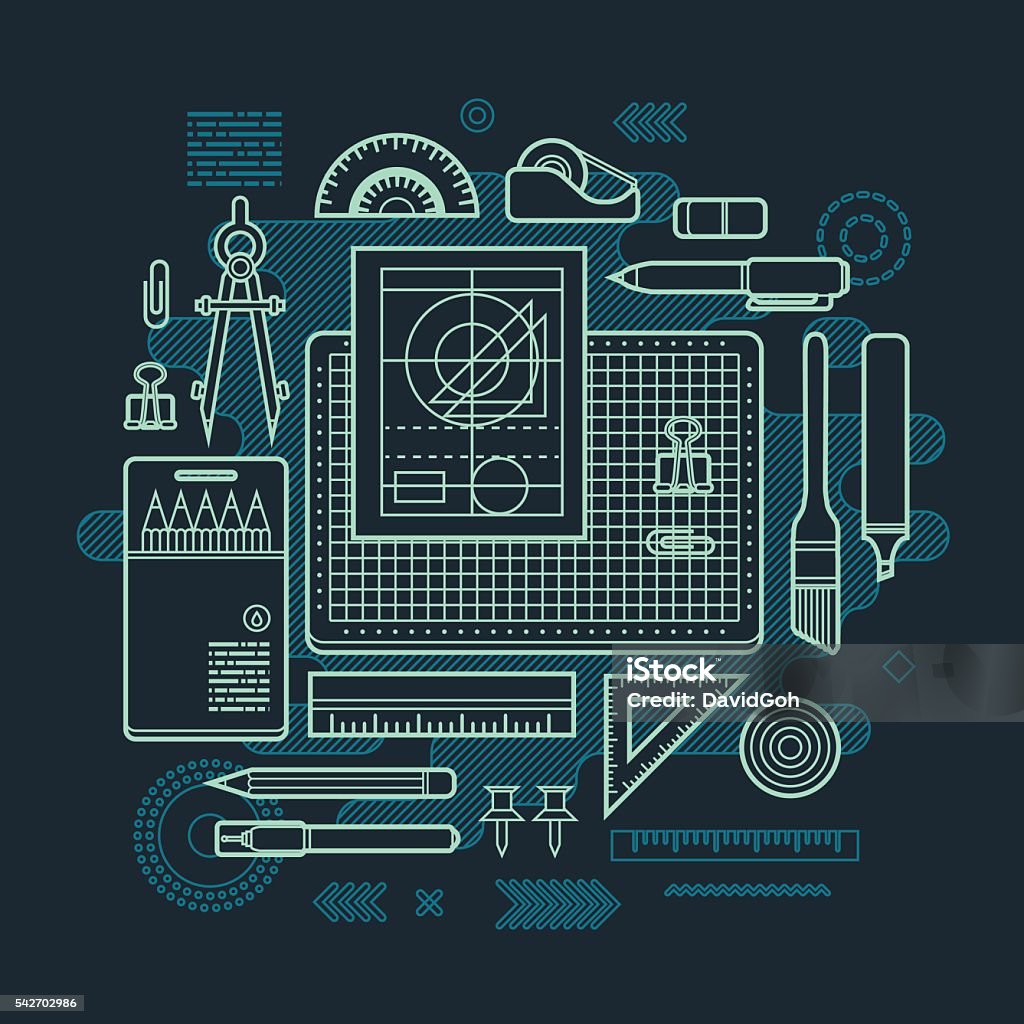 Drafting Design Elements Drafting Flat Design Concept Stock Illustration - Download Image Now ...