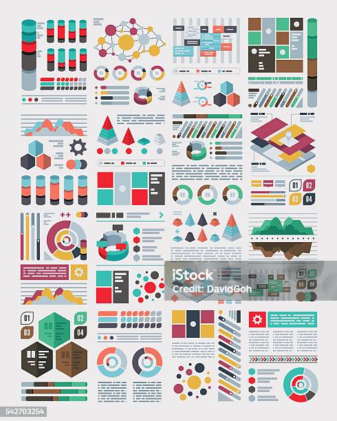 Набор Плоский Дизайн И Инфографика — стоковая векторная графика и другие изображения на тему Инфографика - Инфографика, Векторная графика, Графический элемент