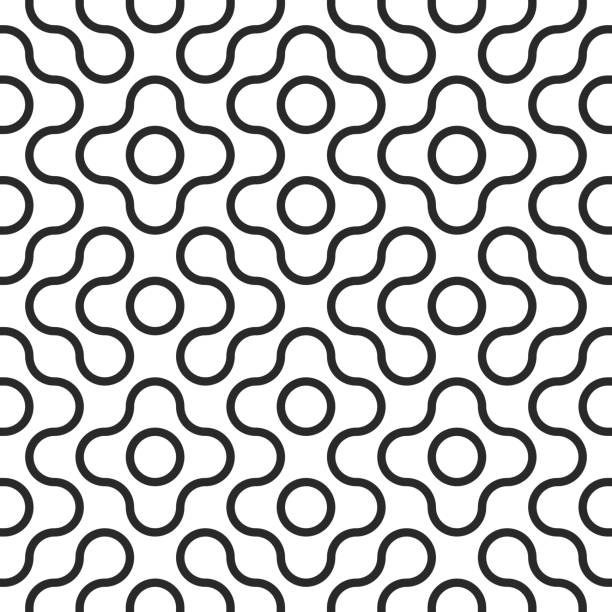 Seamless tangled maze pattern background Seamless tangled techno pattern. Abstract rounded geometric shape. Vector black and white tangled round stripes background. interlace format stock illustrations