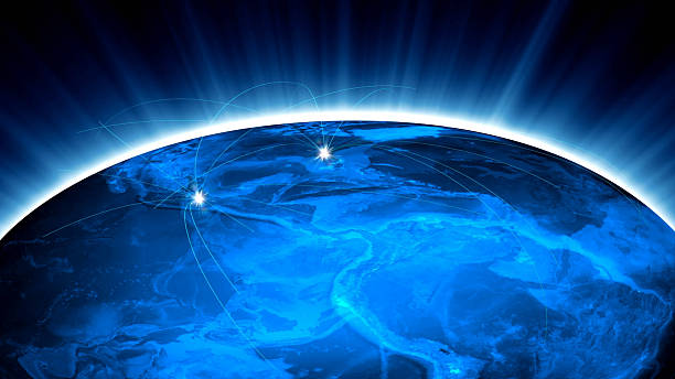 istock Futuristic view of planet Earth with global connections 542712476