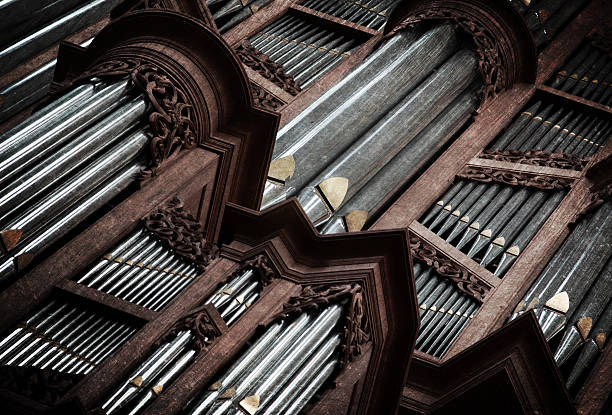 Creepy image of an old pipe organ in a church - Vintage, selective focus