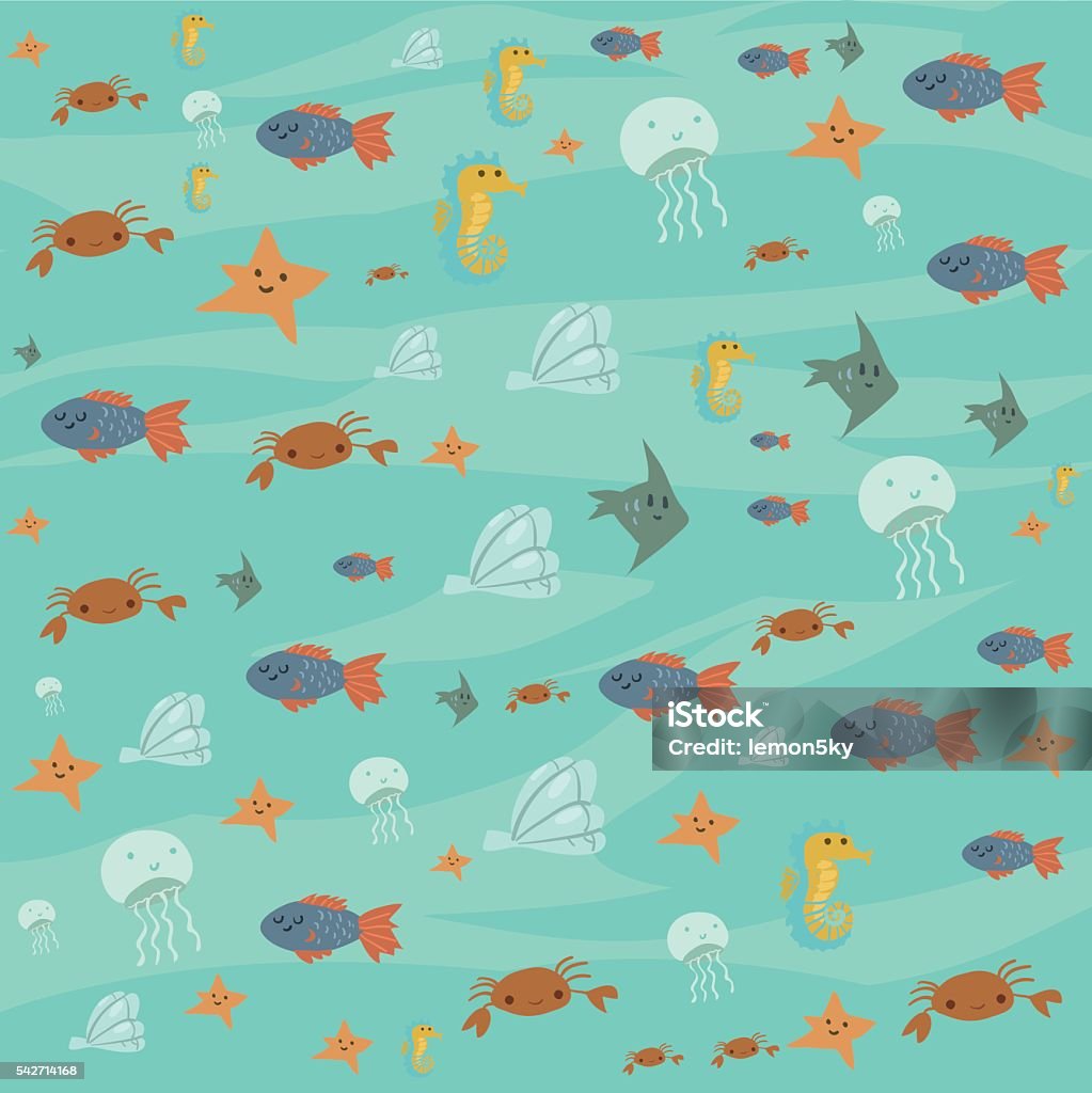 Vector Cartoon Flat Ocean Stuff Background Stock Illustration - Download  Image Now - Animal Markings, Below, Illustration - iStock
