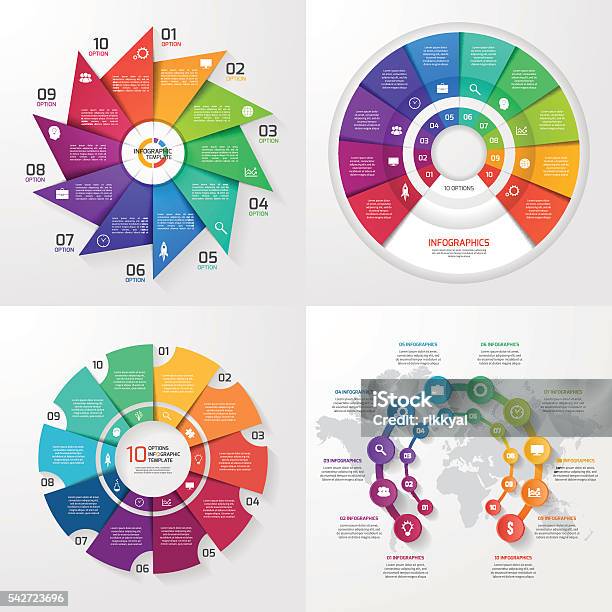 Set Of Four Vector Infographic Templates 10 Options Stock Illustration - Download Image Now