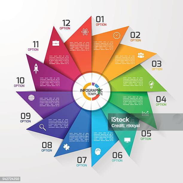 Windmill Style Circle Infographic Template For Graphs Charts Stock Illustration - Download Image Now