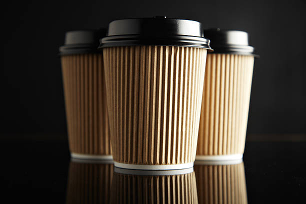 istock Brown luxury take away paper cups set black mirrored 542727206