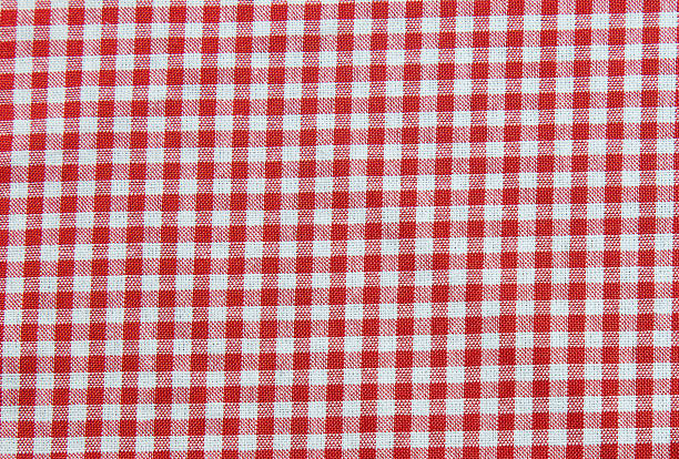istock Red and white tablecloth background , plaid fabric texture 542728938