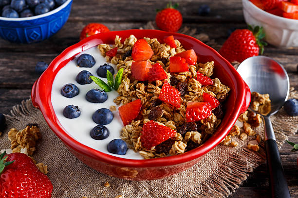 istock Homemade granola Breakfast with yogurt and fresh fruit berries. concepts 542791526