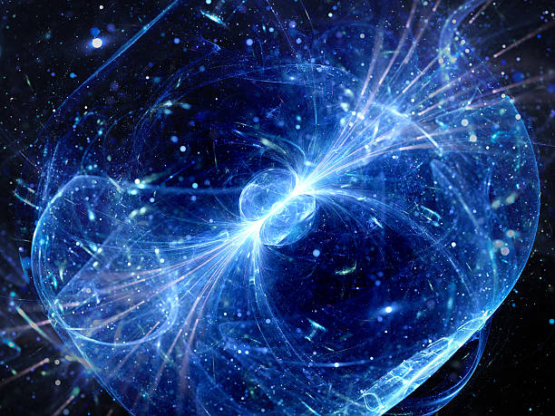 istock Blue glowing gravitaional wave with gamma ray force field backgr 542792148