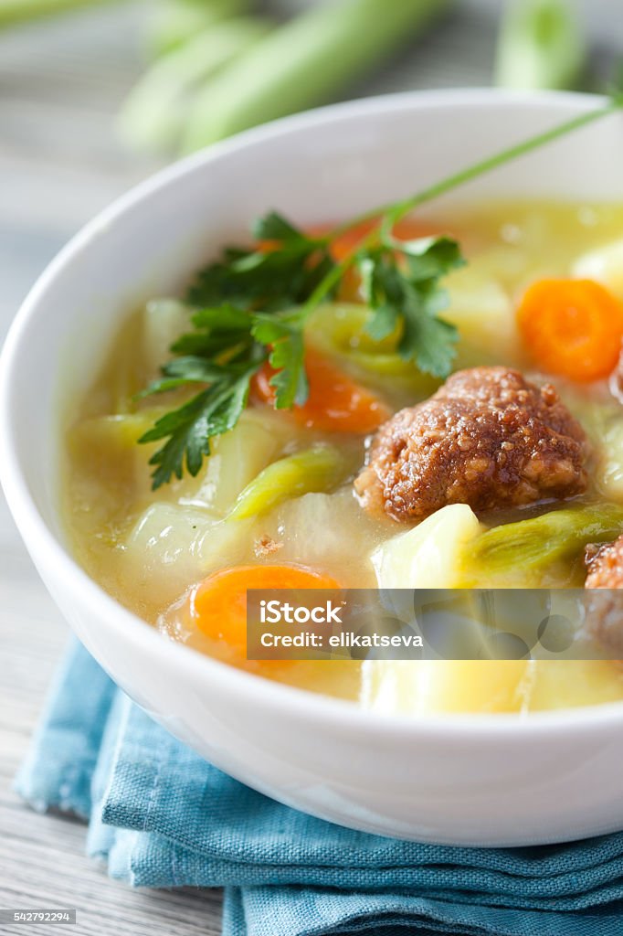 Meatball soup with vegetables Appetizer Stock Photo