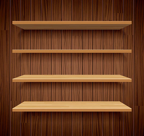 istock wood bookshelves on brown wood wall background flat design 542792326