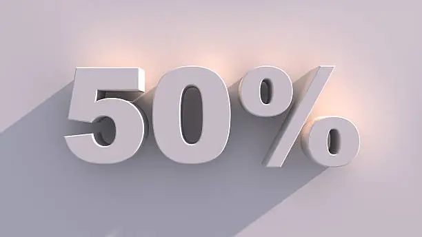 Photo of White fifty percent off. Discount 50%. 3D illustration.