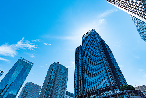 High-rise buildings and blue sky - Tokyo, Japan