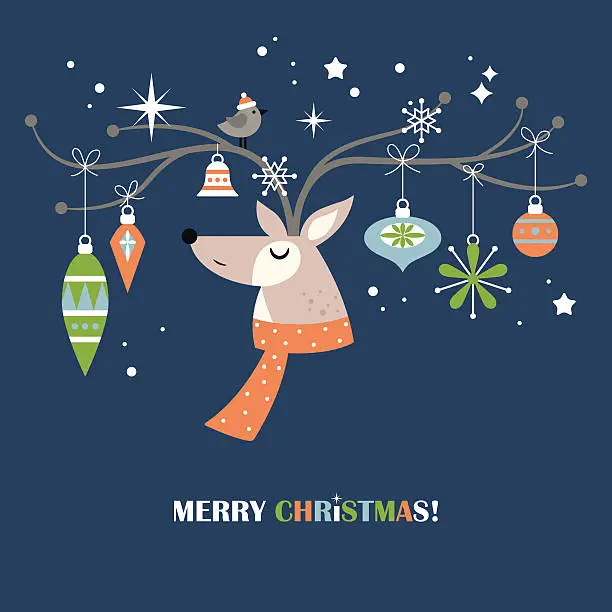 Vector illustration of Modern Christmas holiday greeting card design with reindeer