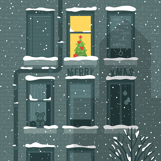 nowoczesne kreatywnych boże narodzenie wakacje kartka z pozdrowieniami projekt - christmas funky building exterior vector stock illustrations