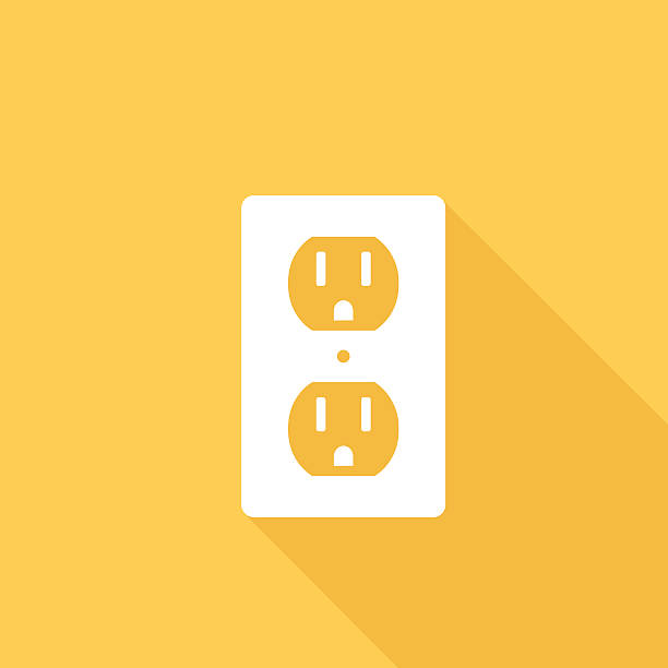 Flat Color UI Long Shadow With Electric Outlet Flat Color UI Long Shadow With Electric Outlet. Flat ui color style with  long shadow. No Clipping masks. electrical outlet illustrations stock illustrations