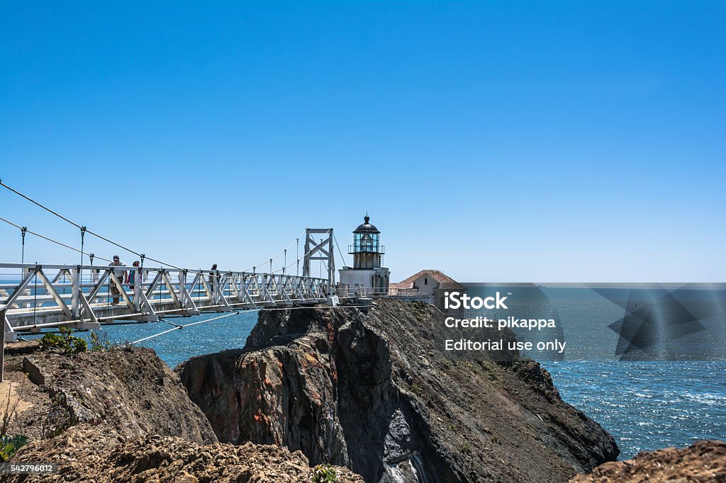 Point Bonita Lighthouse, San Francisco Bay, California San Francisco Bay,California,USA - June 8, 2015 : View of Point Bonita Lighthouse and its bridge Arch - Architectural Feature Stock Photo