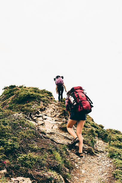 istock Two girls hiking in mountains 542798360
