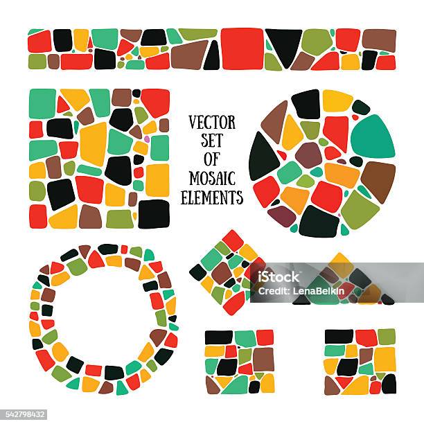 Set Of Bright Mosaic Design Elements In Different Forms Stock Illustration - Download Image Now