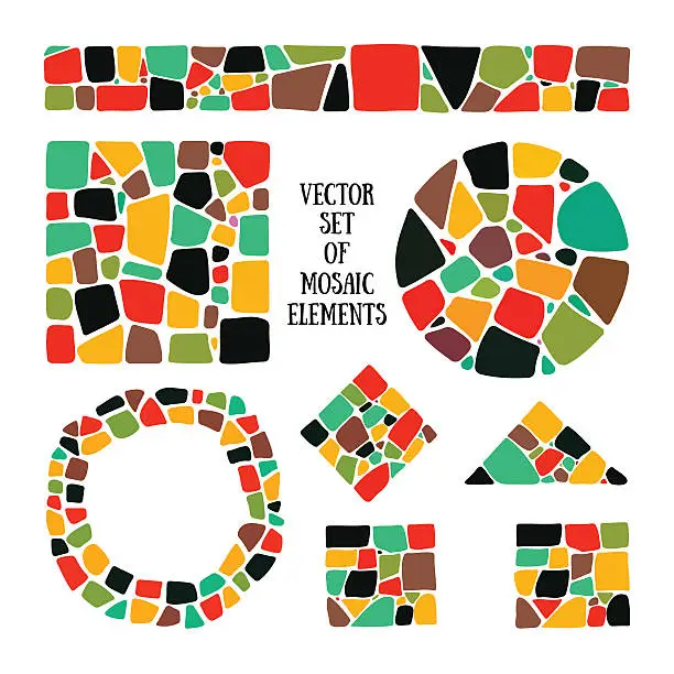 Vector illustration of Set of bright Mosaic design elements in different forms.