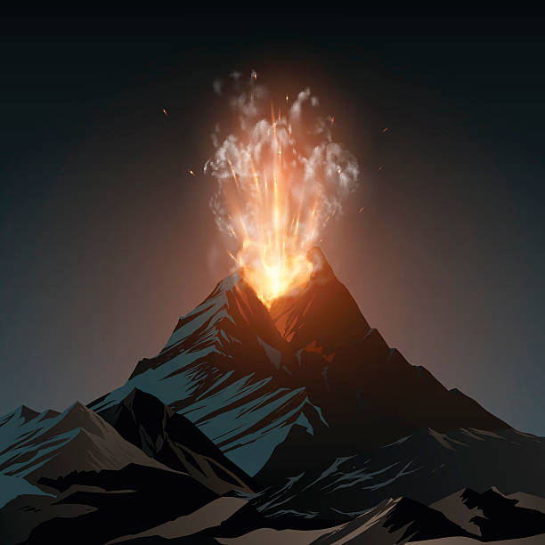 illustrazioni stock, clip art, cartoni animati e icone di tendenza di vulcano illustrazione - paesaggio vulcanico