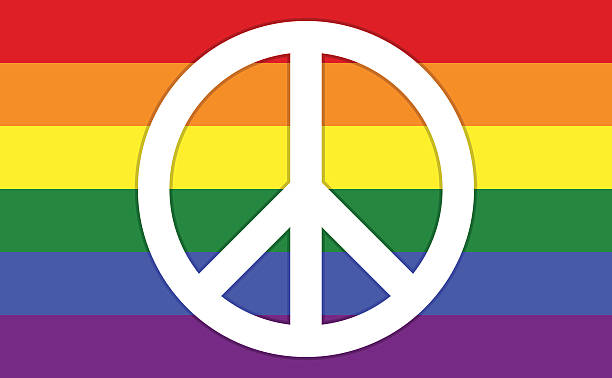 illustrations, cliparts, dessins animés et icônes de drapeau arc-en-ciel avec symbole de la paix - symbols of peace flag gay pride flag banner