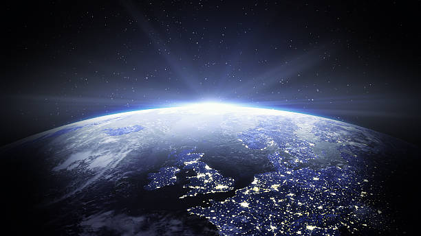 Space View Of United Kingdom and Europe United Kingdom and Europe view from space at night. northern ireland photos stock pictures, royalty-free photos & images
